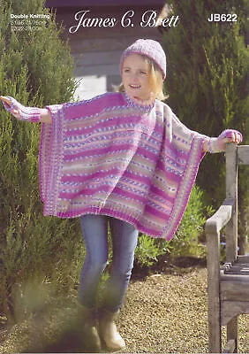 Girls Double Knitting Pattern Tabard Hat Wrist Warmers James Brett DK JB622 • £4.99