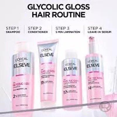 FULL SET 4X L'Oreal Elvive Glycolic Gloss - Shampoo Conditioner Serum Lamination • £34.50