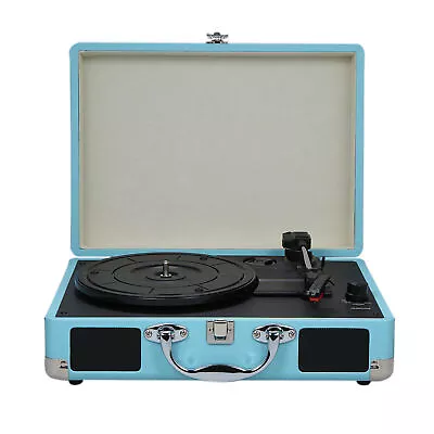 Turntable With Speakers Vintage Phonograph Record Player Stereo Sound Blue U2G1 • $98.49
