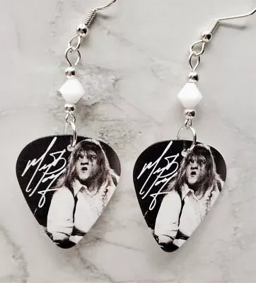 Meatloaf Guitar Pick Earrings With White Alabaster Swarovski Crystals • $6