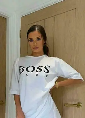 Womens Boss Lady Summer Short Sleeve Baggy Oversized Long T Shirt Top  • £8.95