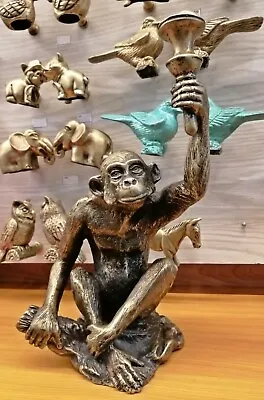 Monkey Torch Sculpture Show Statue Animal Brass Vintage Collectibles Home Decor • $441