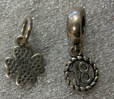 Genuine Pandora 18 And Lucky Clover Dangle  Charms Fully Hallmarked • £19.99