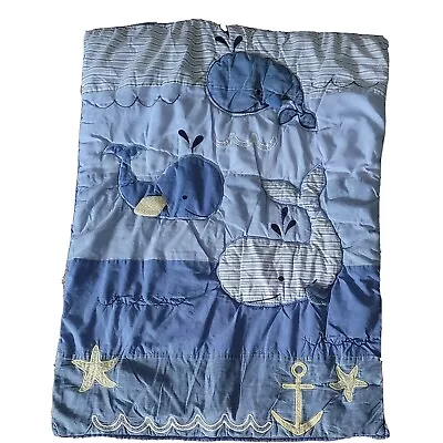$25 • Buy NauticaKids Brody Crib Bedding Quilted Blanket Nautical Whale Blue Ocean Nursery