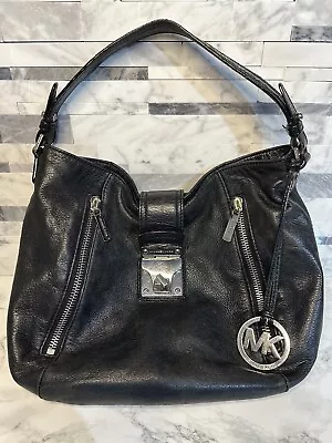 Michael Kors Weston Black Leather Shoulder Bag Satchel Handbag Tassel • $29.99
