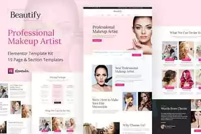 Beautify - Makeup Artist & Hair Stylist Elementor Template Kit + Updates Word... • £9.99