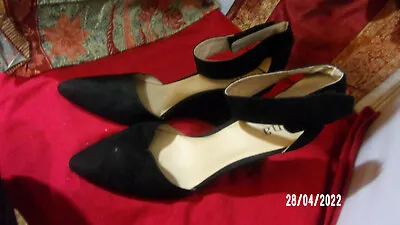 A.N.A BLACK SUEDE Wedge Heel ANKLE STRAP SLIP ON SHOES Size 10 • $24.95