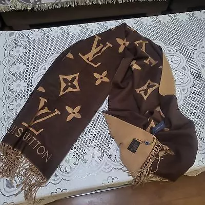 Louis Vuitton Wool Shawl Brown Scarf 65cmx180cm • £94.51