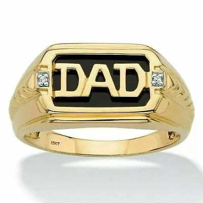 0.10Ct Simulated Diamond DAD Gift Ring For Men 14K Yellow Gold Plated Silver • $85