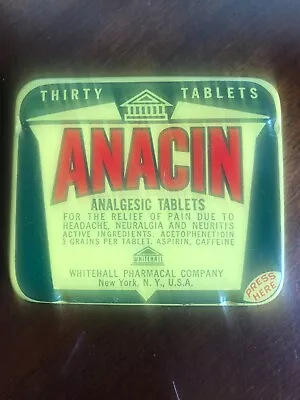 Vintage Anacin Headache Medicine Tin Small Yellow Metal Box • $0.99