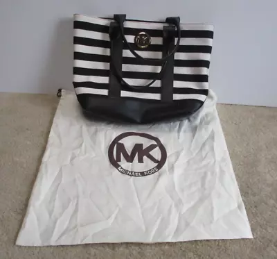 Michael Kors Fulton Canvas Black & White Stripes Tote Shoulder Bag • $49.99