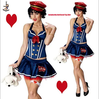 Betty Boop Sailor Costume Navy Pin-up Girl Retro Womens Adult Corset Skirt Hat • $54.95