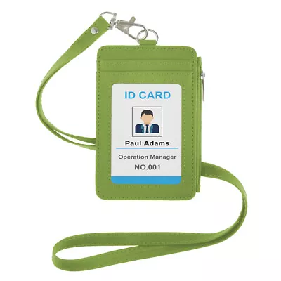 Professional ID Badge Holder With Zip 2-Sided Vertical Style Holder Leather Neck • $9.99