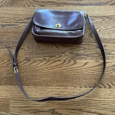 Vintage Coach Brown Distressed Leather Large Crossbody City Bag Purse 1980s • $69.99