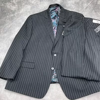 Sean John Suit Men 52R/42W 32L Black Pinstripe Salisbury Poly Stretch NWT 2pc • $109.97