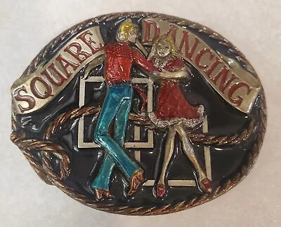 Vintage C & J Inc. Belt Buckle Pewter & Enamel Square Dancing Western Trucker • $24.80