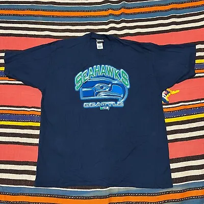 Vintage 90s Pro Player Seattle Seahawks NFL Football Blue Graphic Shirt 2XL • $27