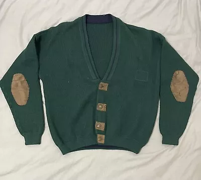 Mens L Green Sweater With Elbow Patches | Made In Ireland | 100% Virgin Wool • $20