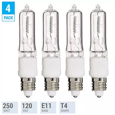 $10.65 • Buy 4 Pack Q250CL/MC 250 Watt 250W T4 T4.5 E11 Mini Candelabra Base 120V Clear Bulbs