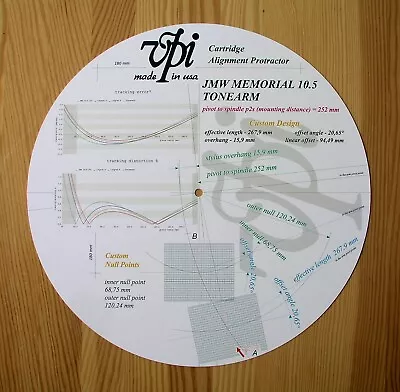 VPI JMW Memorial 10.5 (P2S = 252mm) Custom Designed Tonearm Alignment Protractor • $35.99