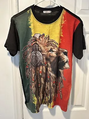 MENS Rasta SHIRT - Lion With Headphones - Black Used • $8