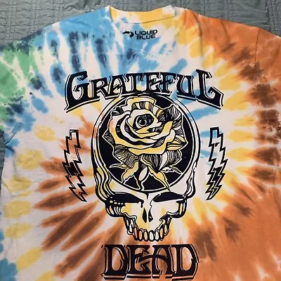 Grateful Dead Liquid Blue Steal Your Face Tye Dye T Shirt LARGE • $30