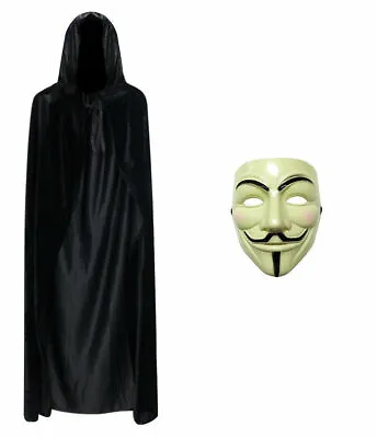 Anonymous V For Vendetta Guy Halloween Fancy Dress Face CREAM Mask + Hooded Cape • £7.99
