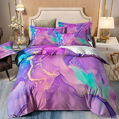 $38.99 • Buy Purple Marble Quilt Duvet Doona Cover Set Single Double Queen King Size Bed Soft