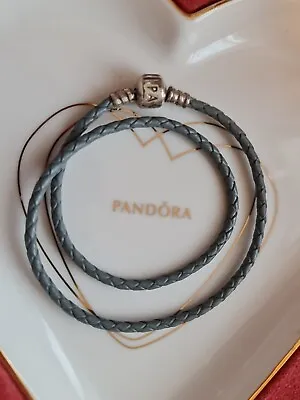 Pandora Grey Double Leather Charm Bracelet 36cm • £15