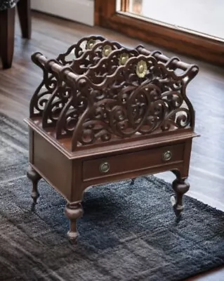 Mahogany Canterbury Magazine Rack With Drawer • £465