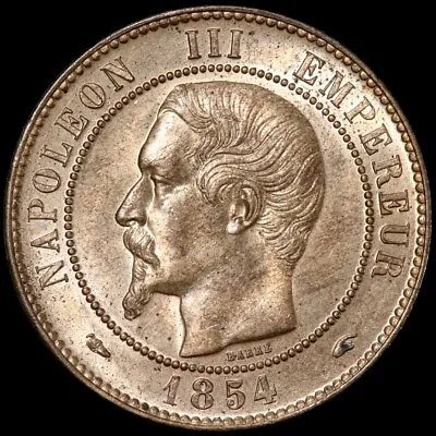 France. Napoleon III Emperor 1852-70. 10 Centimes 1854 A. Paris Mint. Choice. • £88