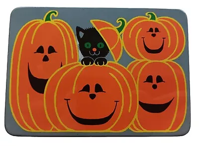 Vintage Halloween Black Cat Kitty & Pumpkins Tin Box Collectors Litho Lithograph • $15
