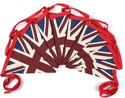 Union Jack Retro Vintage Cotton Bunting Flags King Coronation Decorations 5M • £10.25