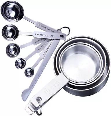 Measuring Cups And Spoons Set 10 Pieces Metal Cup Measurements Set Stainless St • £16.20
