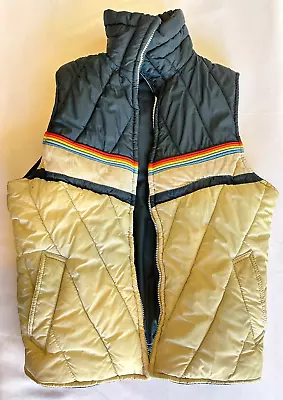 Vtg Pacific Trail Jacket Vest 70s 80s Retro Striped Puffer Rainbow Men's MEDIUM • $150