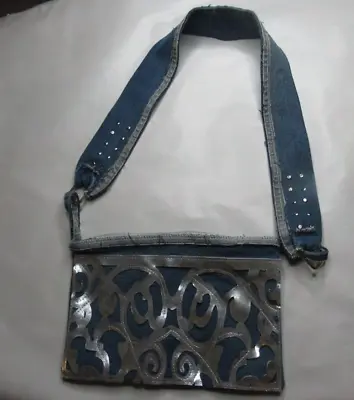 *E* By Evelyn Designs Denim Jean Crossbody Shoulder Bag Handmade Studs Hardware • $39.99