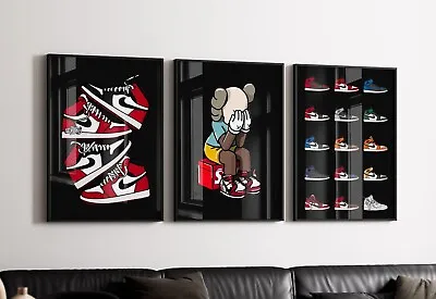 Set Of 3 Sneaker Head Art Pieces Canvas Wall Art Home Decor • $60.99