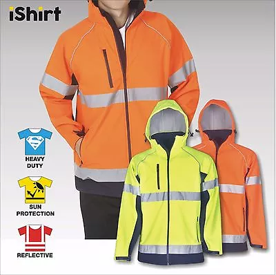 Hi Vis Safety Jacket Soft Shell Reflective Waterproof Windproof With Hooded • $77.72