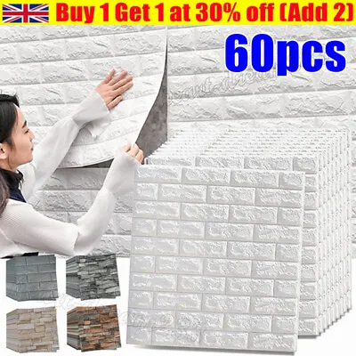 £33.35 • Buy 60PCS  3D Tile Brick Wall Sticker Large Soft Self-adhesive Waterproof Foam.Panel