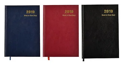 2019 Diary Week To View A5 Diary Hard Backed Cover Office -  Red / Black / Blue • £2.95