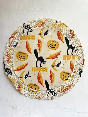 Vintage Halloween Paper Lace Doily W/ Halloween Images • $47