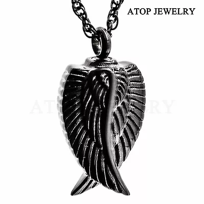 New Angel Wing Black Urn Necklace For Ashes Cremation Pendant Memorial Jewelry • $10.99