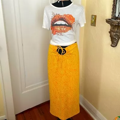 Zara Midi Psychedelic Orange Tie Front Skirt Size Medium 31” • $15