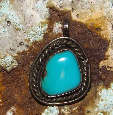 Vintage Navajo Turquoise Pendant Sterling Silver Old Pawn Native American • $47