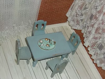 Dollhouse Miniature 1/16 Scale Vintage Strombecker Blue Kitchen Table & Tea Set • $9.88