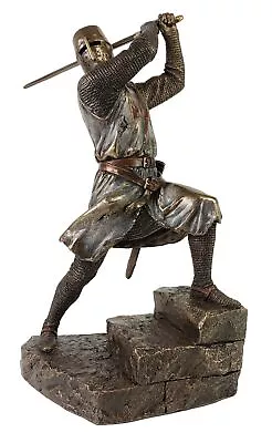 11 1/2  Medieval Times Templar Knight On Stairs W Sword Statue Bronze Color • $98.73