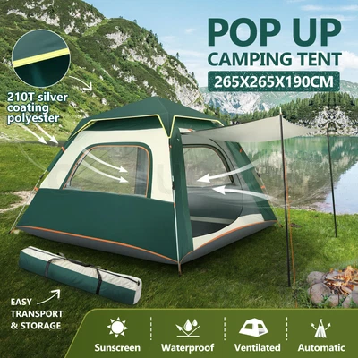 $99.95 • Buy 5 Person Tent Camping Beach Party Instant Pop Up Sun Shade Shelter Outdoor Green