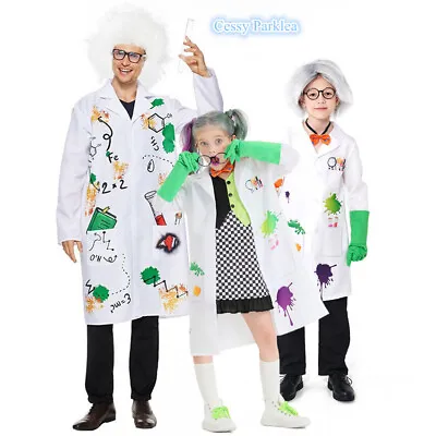 X-D1-3 Kid Adult Mad Scientist Family Doctor Coat Lab Einstein Halloween Costume • $30.15