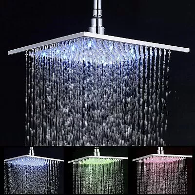 Chrome 8 10 12 16  LED Shower Head Rainfall Square Overhead Top Sprayer • $34.99