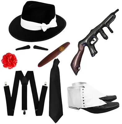 1920s Gangster Costume Mens Fancy Dress Set Al Capone Mafia Godfather Outfit  • £18.89